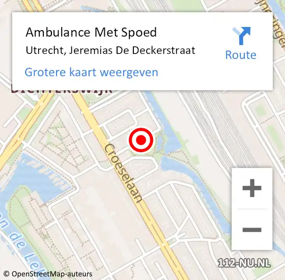 Locatie op kaart van de 112 melding: Ambulance Met Spoed Naar Utrecht, Jeremias De Deckerstraat op 5 september 2018 15:07