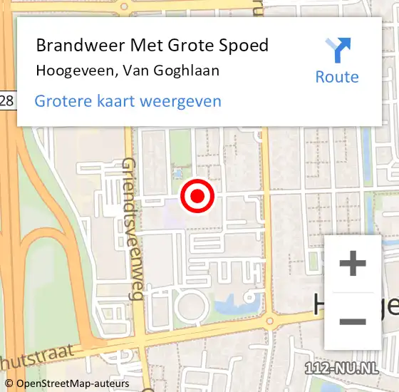 Locatie op kaart van de 112 melding: Brandweer Met Grote Spoed Naar Hoogeveen, Van Goghlaan op 5 september 2018 15:13