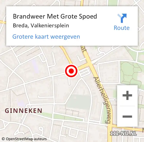 Locatie op kaart van de 112 melding: Brandweer Met Grote Spoed Naar Breda, Valkeniersplein op 5 september 2018 15:42