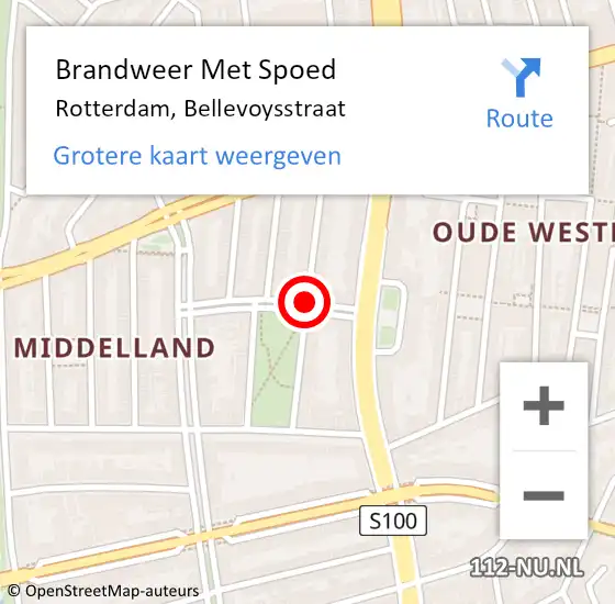 Locatie op kaart van de 112 melding: Brandweer Met Spoed Naar Rotterdam, Bellevoysstraat op 5 september 2018 19:57