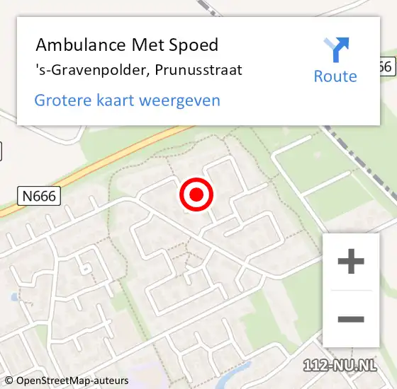 Locatie op kaart van de 112 melding: Ambulance Met Spoed Naar 's-Gravenpolder, Prunusstraat op 5 september 2018 22:39