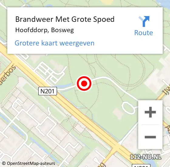 Locatie op kaart van de 112 melding: Brandweer Met Grote Spoed Naar Hoofddorp, Bosweg op 5 september 2018 23:31