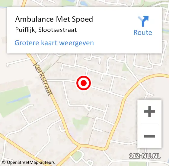 Locatie op kaart van de 112 melding: Ambulance Met Spoed Naar Puiflijk, Slootsestraat op 6 september 2018 04:50