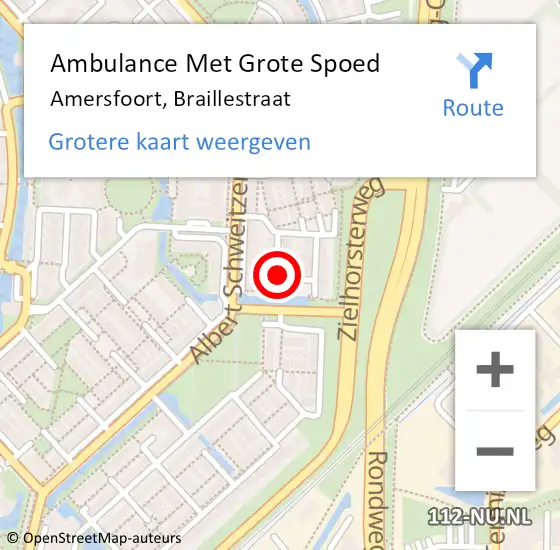 Locatie op kaart van de 112 melding: Ambulance Met Grote Spoed Naar Amersfoort, Braillestraat op 6 september 2018 08:12
