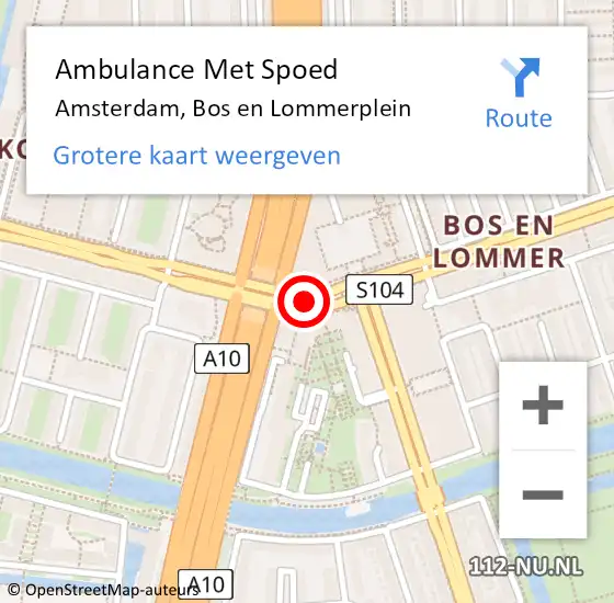 Locatie op kaart van de 112 melding: Ambulance Met Spoed Naar Amsterdam, Bos en Lommerplein op 6 september 2018 08:33