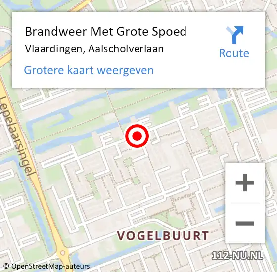 Locatie op kaart van de 112 melding: Brandweer Met Grote Spoed Naar Vlaardingen, Aalscholverlaan op 6 september 2018 08:39