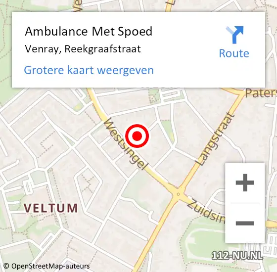 Locatie op kaart van de 112 melding: Ambulance Met Spoed Naar Venray, Reekgraafstraat op 8 maart 2014 09:37