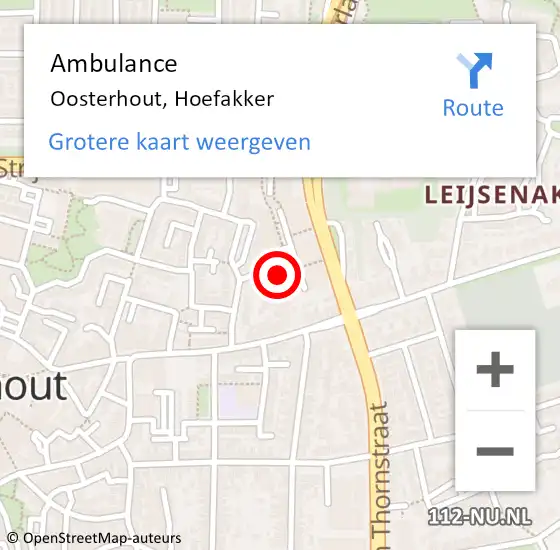 Locatie op kaart van de 112 melding: Ambulance Oosterhout, Hoefakker op 6 september 2018 12:28