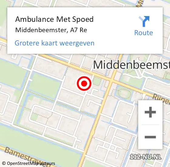 Locatie op kaart van de 112 melding: Ambulance Met Spoed Naar Middenbeemster, A7 Re hectometerpaal: 18,8 op 6 september 2018 12:41