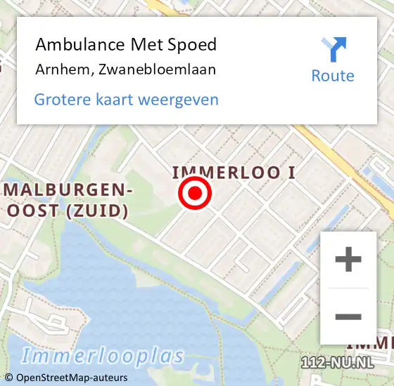 Locatie op kaart van de 112 melding: Ambulance Met Spoed Naar Arnhem, Zwanebloemlaan op 6 september 2018 14:14