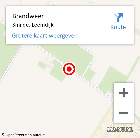 Locatie op kaart van de 112 melding: Brandweer Smilde, Leemdijk op 6 september 2018 15:18