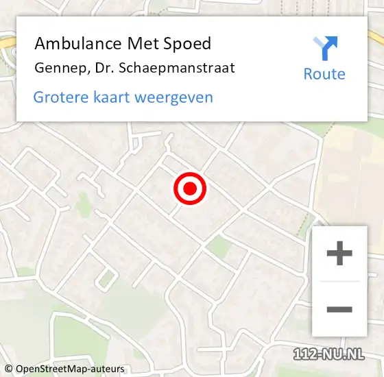 Locatie op kaart van de 112 melding: Ambulance Met Spoed Naar Gennep, Dr. Schaepmanstraat op 6 september 2018 17:12