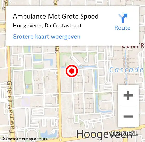Locatie op kaart van de 112 melding: Ambulance Met Grote Spoed Naar Hoogeveen, Da Costastraat op 6 september 2018 17:53