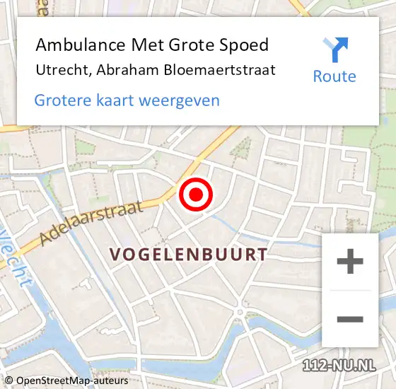 Locatie op kaart van de 112 melding: Ambulance Met Grote Spoed Naar Utrecht, Abraham Bloemaertstraat op 6 september 2018 19:59