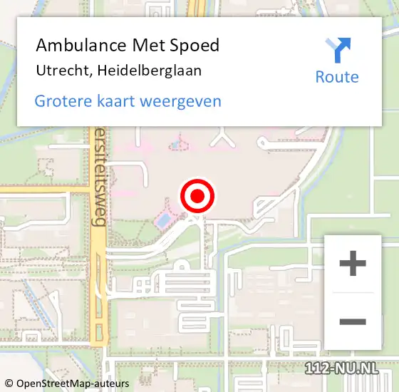 Locatie op kaart van de 112 melding: Ambulance Met Spoed Naar Utrecht, Heidelberglaan op 7 september 2018 03:07