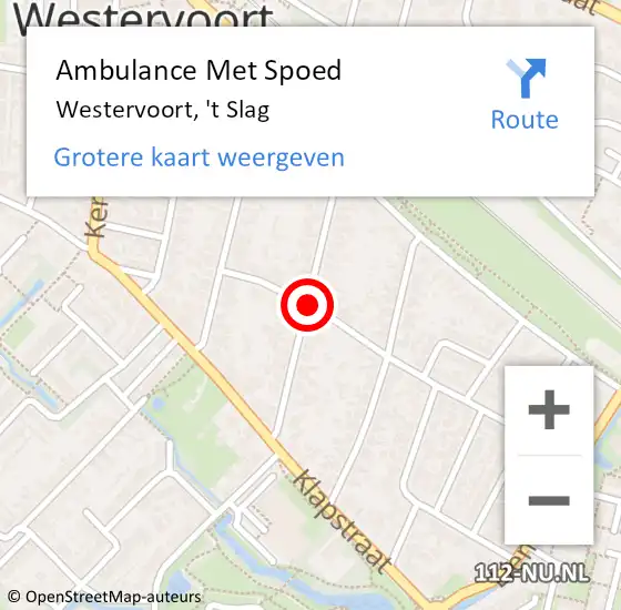 Locatie op kaart van de 112 melding: Ambulance Met Spoed Naar Westervoort, 'T Slag op 7 september 2018 08:48