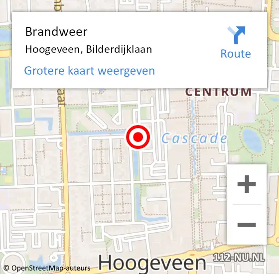 Locatie op kaart van de 112 melding: Brandweer Hoogeveen, Bilderdijklaan op 7 september 2018 09:46