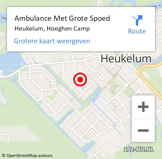 Locatie op kaart van de 112 melding: Ambulance Met Grote Spoed Naar Heukelum, Hoeghen Camp op 7 september 2018 10:34