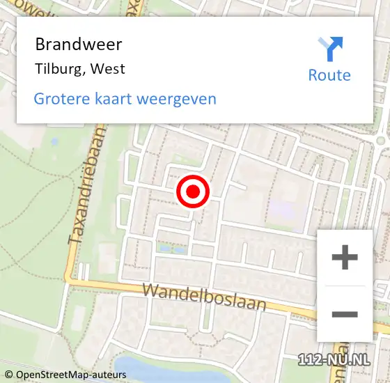 Locatie op kaart van de 112 melding: Brandweer Tilburg, West op 7 september 2018 10:52