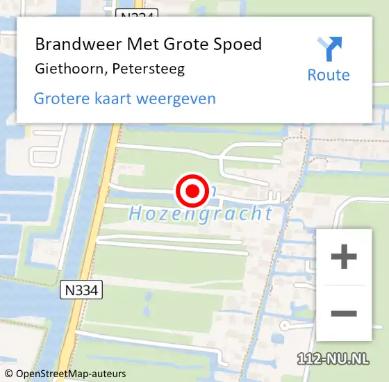 Locatie op kaart van de 112 melding: Brandweer Met Grote Spoed Naar Giethoorn, Petersteeg op 7 september 2018 13:51