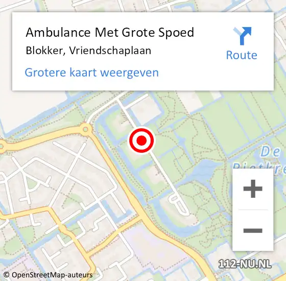 Locatie op kaart van de 112 melding: Ambulance Met Grote Spoed Naar Blokker, Vriendschaplaan op 7 september 2018 15:35
