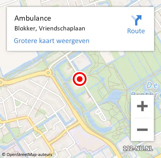 Locatie op kaart van de 112 melding: Ambulance Blokker, Vriendschaplaan op 7 september 2018 15:37