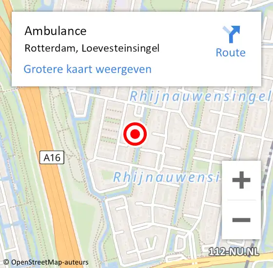 Locatie op kaart van de 112 melding: Ambulance Rotterdam, Loevesteinsingel op 7 september 2018 16:38