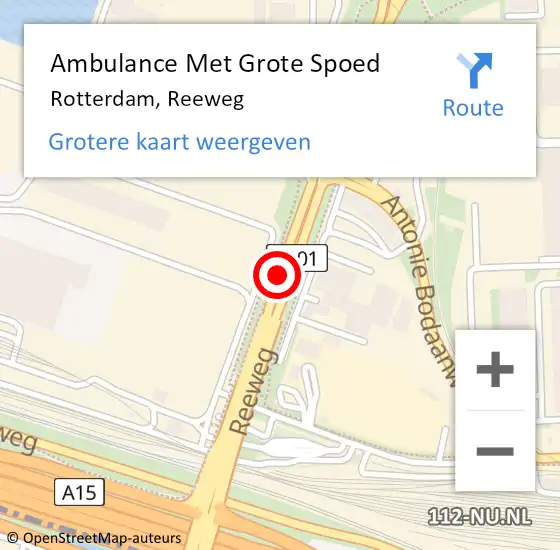 Locatie op kaart van de 112 melding: Ambulance Met Grote Spoed Naar Rotterdam, Reeweg op 7 september 2018 18:42