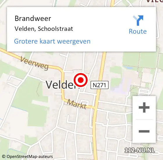 Locatie op kaart van de 112 melding: Brandweer Velden, Schoolstraat op 7 september 2018 19:28