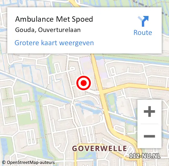 Locatie op kaart van de 112 melding: Ambulance Met Spoed Naar Gouda, Ouverturelaan op 7 september 2018 20:04