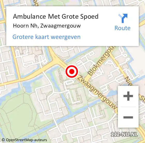 Locatie op kaart van de 112 melding: Ambulance Met Grote Spoed Naar Hoorn Nh, Zwaagmergouw op 7 september 2018 20:36