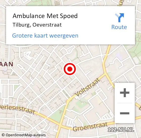 Locatie op kaart van de 112 melding: Ambulance Met Spoed Naar Tilburg, Oeverstraat op 8 september 2018 01:52