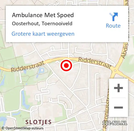 Locatie op kaart van de 112 melding: Ambulance Met Spoed Naar Oosterhout, Toernooiveld op 8 september 2018 05:31