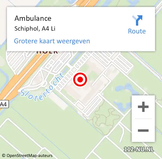 Locatie op kaart van de 112 melding: Ambulance Schiphol, A4 Li op 8 september 2018 08:39