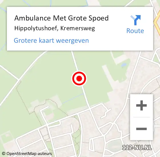 Locatie op kaart van de 112 melding: Ambulance Met Grote Spoed Naar Hippolytushoef, Kremersweg op 8 september 2018 09:11