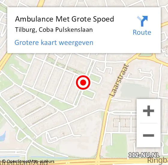 Locatie op kaart van de 112 melding: Ambulance Met Grote Spoed Naar Tilburg, Coba Pulskenslaan op 8 september 2018 09:25