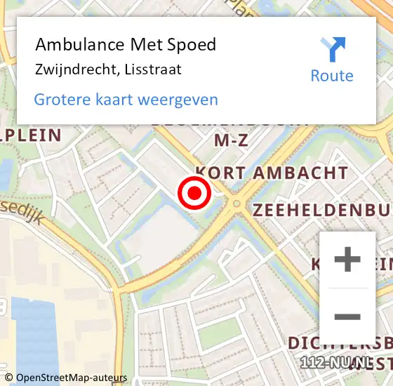 Locatie op kaart van de 112 melding: Ambulance Met Spoed Naar Zwijndrecht, Lisstraat op 8 september 2018 10:40