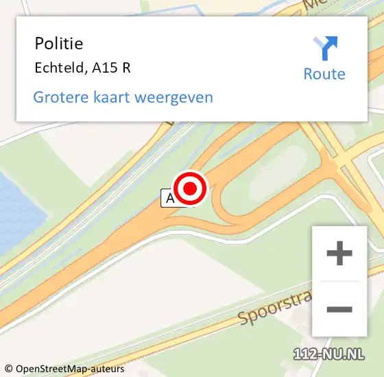 Locatie op kaart van de 112 melding: Politie Echteld, A15 R op 8 september 2018 11:14