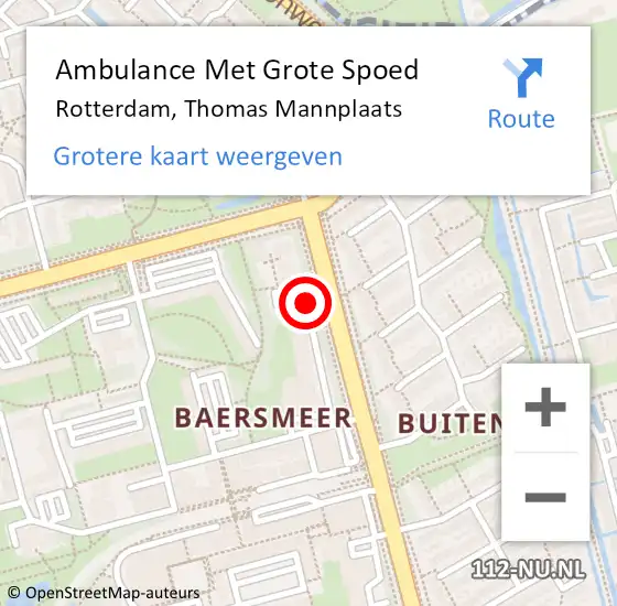 Locatie op kaart van de 112 melding: Ambulance Met Grote Spoed Naar Rotterdam, Thomas Mannplaats op 8 september 2018 11:31