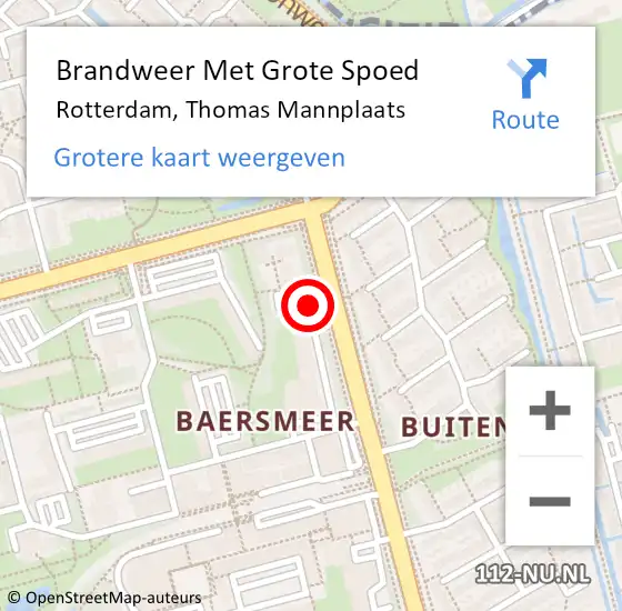 Locatie op kaart van de 112 melding: Brandweer Met Grote Spoed Naar Rotterdam, Thomas Mannplaats op 8 september 2018 11:31