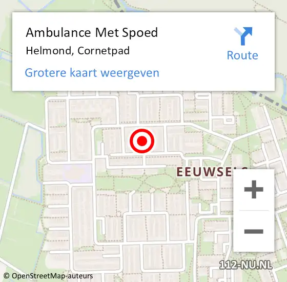 Locatie op kaart van de 112 melding: Ambulance Met Spoed Naar Helmond, Cornetpad op 8 september 2018 11:33