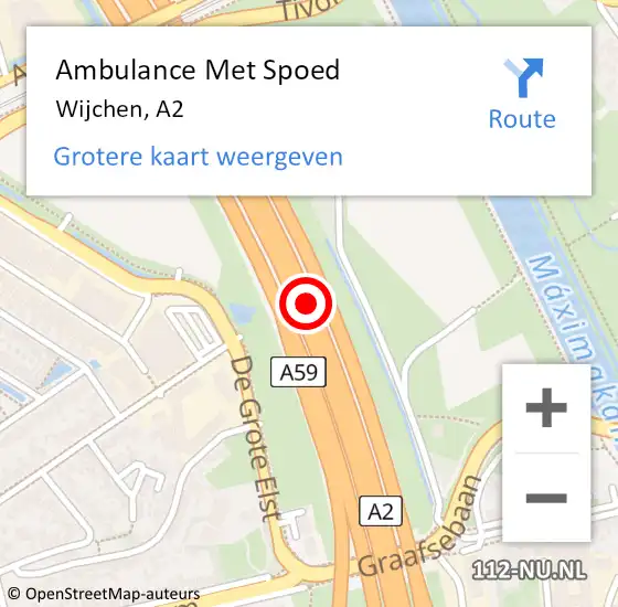 Locatie op kaart van de 112 melding: Ambulance Met Spoed Naar Wijchen, A2 op 8 september 2018 12:36