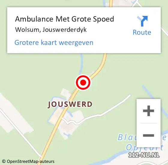 Locatie op kaart van de 112 melding: Ambulance Met Grote Spoed Naar Wolsum, Jouswerderdyk op 8 september 2018 14:15