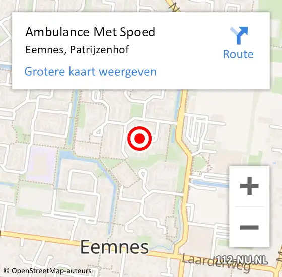 Locatie op kaart van de 112 melding: Ambulance Met Spoed Naar Eemnes, Patrijzenhof op 8 september 2018 18:13