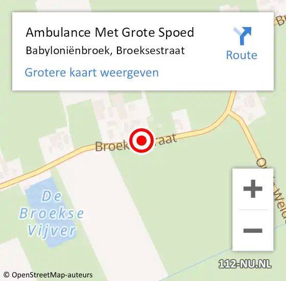 Locatie op kaart van de 112 melding: Ambulance Met Grote Spoed Naar Babyloniënbroek, Broeksestraat op 8 september 2018 20:55