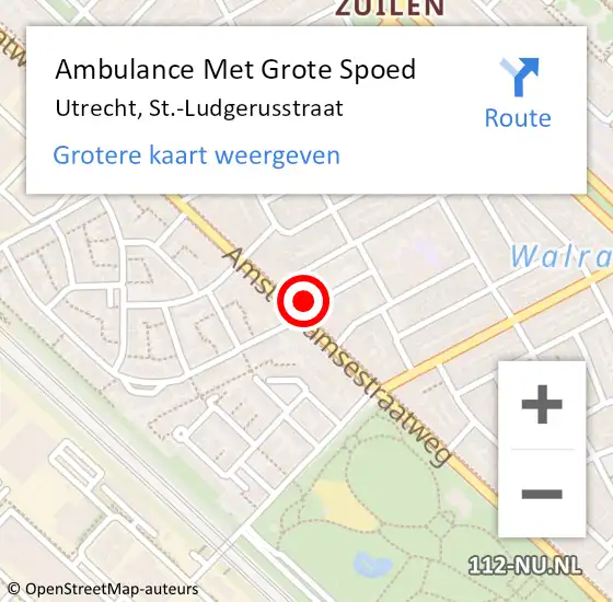 Locatie op kaart van de 112 melding: Ambulance Met Grote Spoed Naar Utrecht, St.-Ludgerusstraat op 9 september 2018 01:12