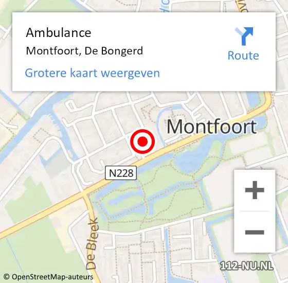 Locatie op kaart van de 112 melding: Ambulance Montfoort, De Bongerd op 9 september 2018 07:56