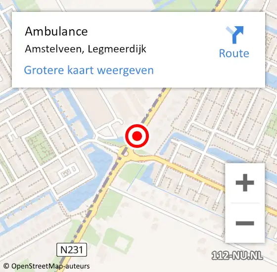Locatie op kaart van de 112 melding: Ambulance Amstelveen, Legmeerdijk op 9 september 2018 10:39