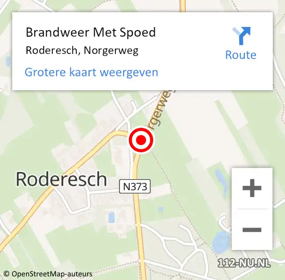 Locatie op kaart van de 112 melding: Brandweer Met Spoed Naar Roderesch, Norgerweg op 9 september 2018 11:13