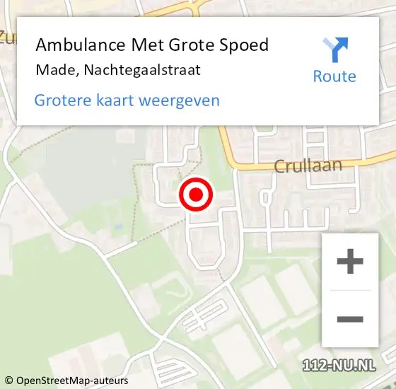 Locatie op kaart van de 112 melding: Ambulance Met Grote Spoed Naar Made, Nachtegaalstraat op 9 september 2018 11:53